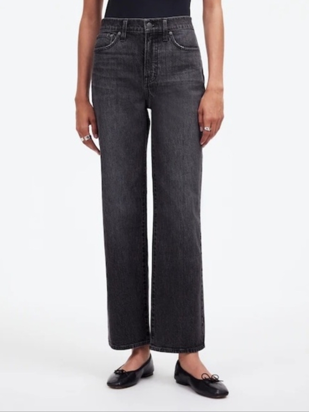 Madewell The Perfect Vintage Wide-Leg Jean Sz 28 Washed Black Grey Stretch Denim
